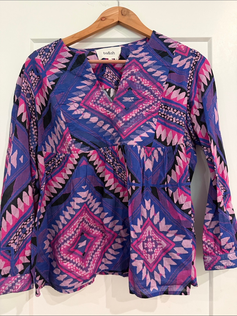 ba&sh Blue, Purple & Pink Geometric Tunic Blouse
